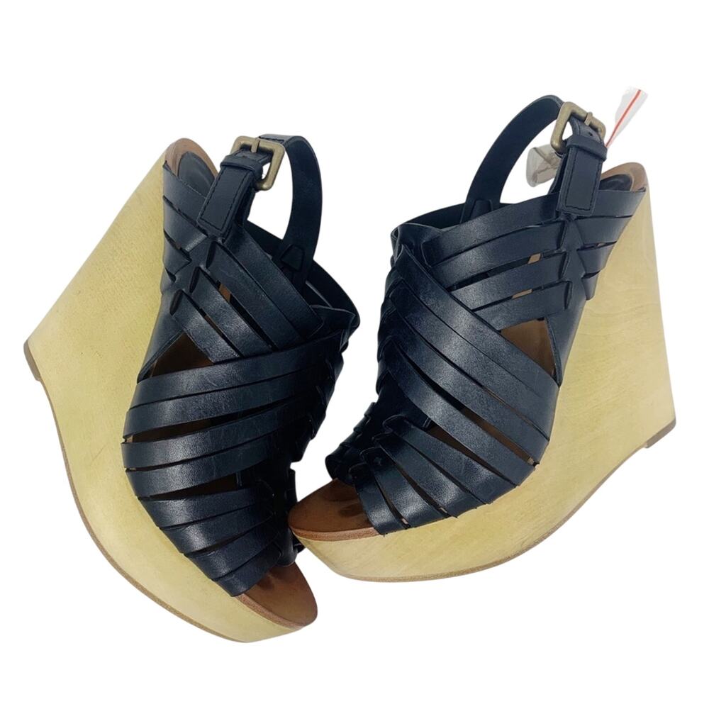 ASH Black Leather Strappy Wedges Size 39